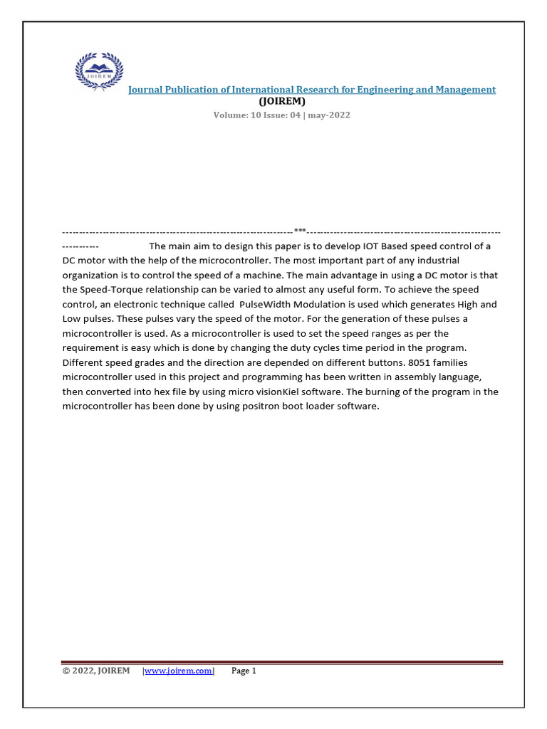 IOT BASED DC MOTOR SPEED AND DIRECTION CONTROL | PDF | Direct Current ...