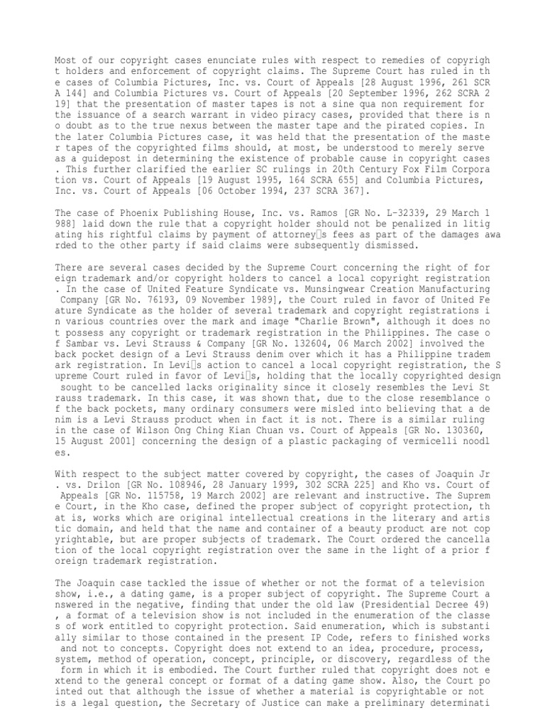Copyright Cases Short Summary PDF Copyright Trademark