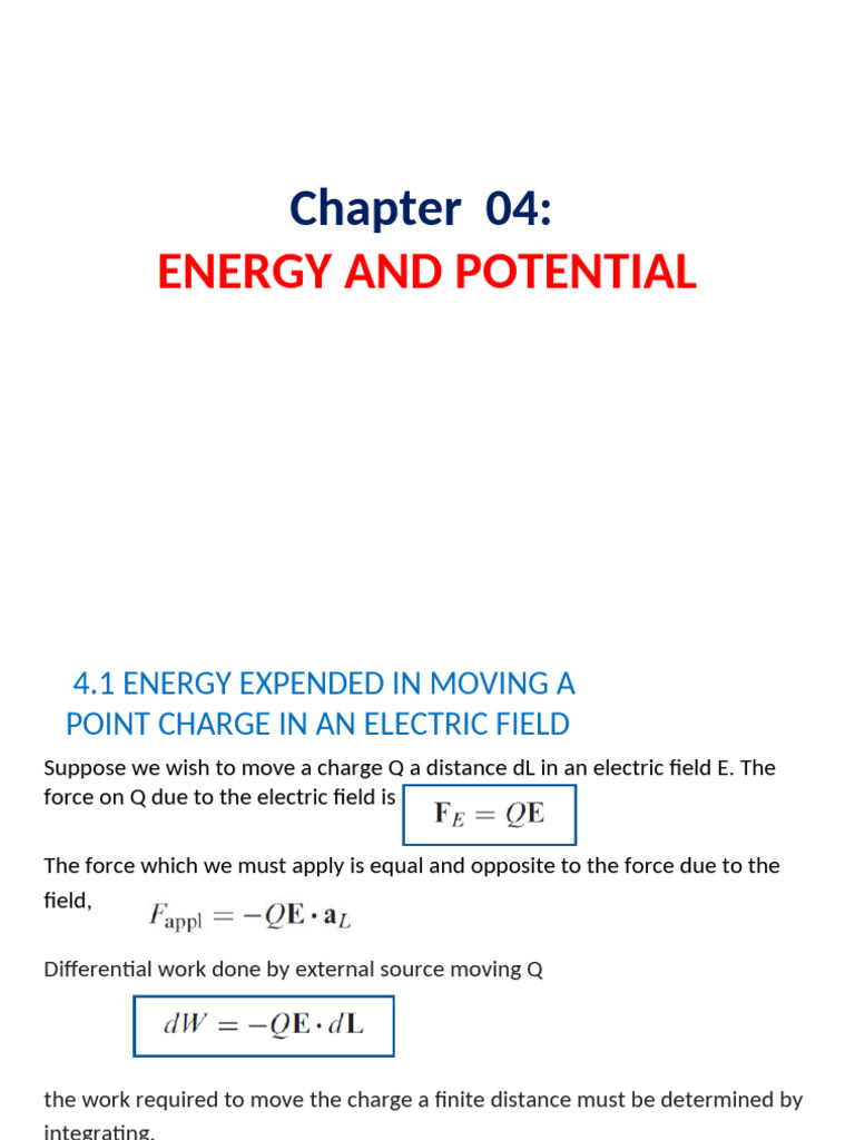 4- Potential and Energy | PDF | Potential Energy | Electric Field