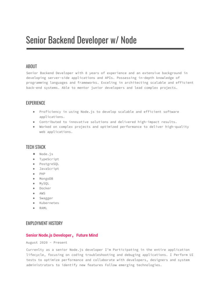 Senior Backend Developer W - Node | PDF | Computer Engineering | Computing