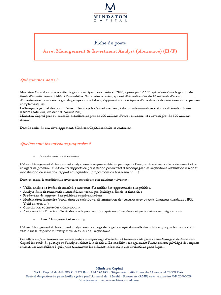 Alternance Analyste en Asset Management | PDF | Gestion d'actifs | Investir