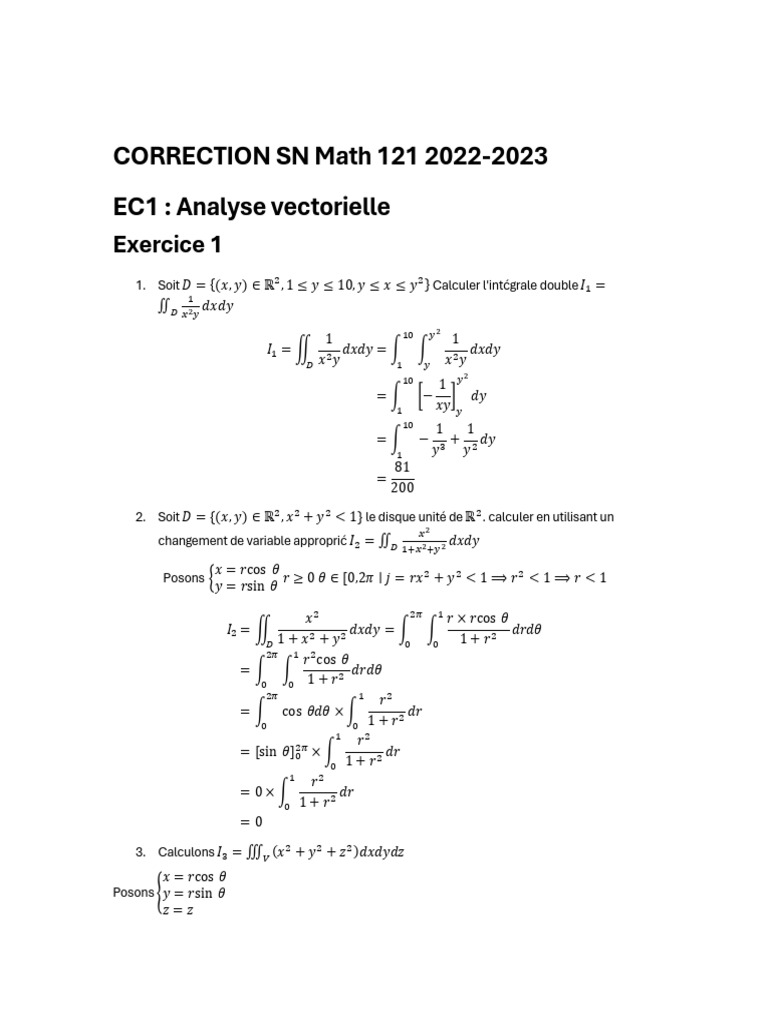 Correction SN Math 121 - Intégrales et Polynômes | PDF