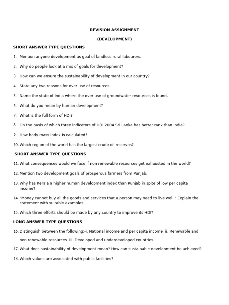 Eco Revision Assignment (Development) | PDF