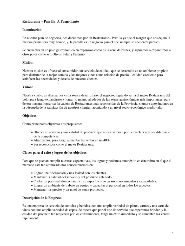 Ejemplo de business plan para restaurante image