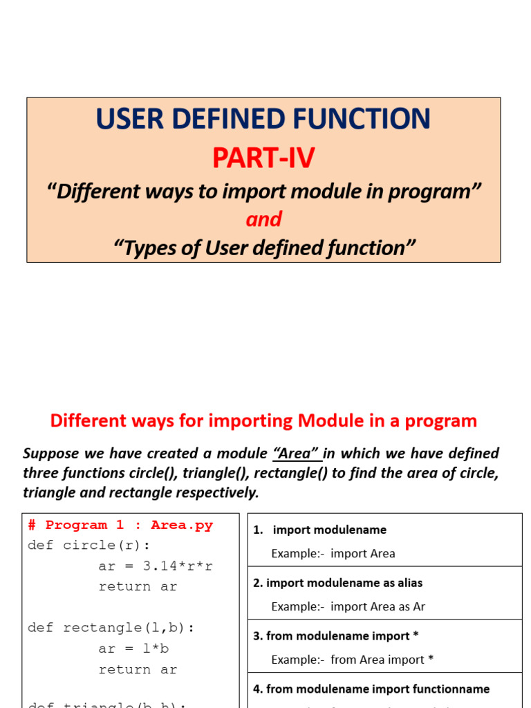 Importing Modules & User Defined Functions | PDF | Area | Software ...