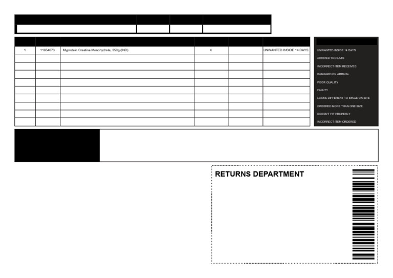 Myprotein Return Instructions Form | PDF | Written Communication ...