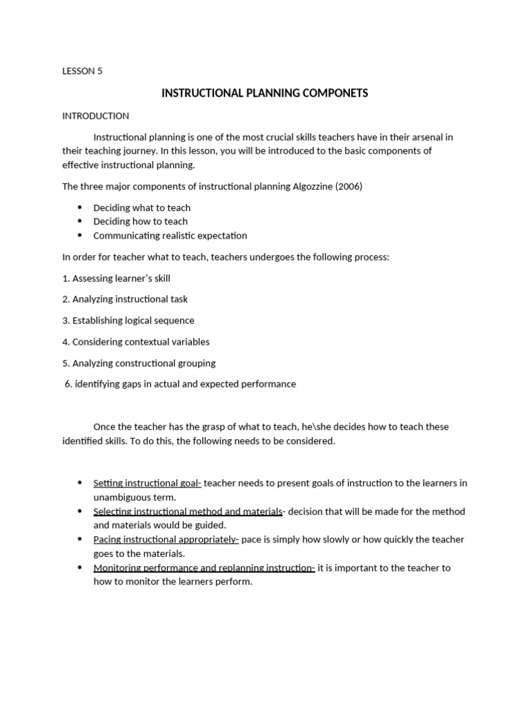 Lesson 5 instructional planning components pdf learning teachers