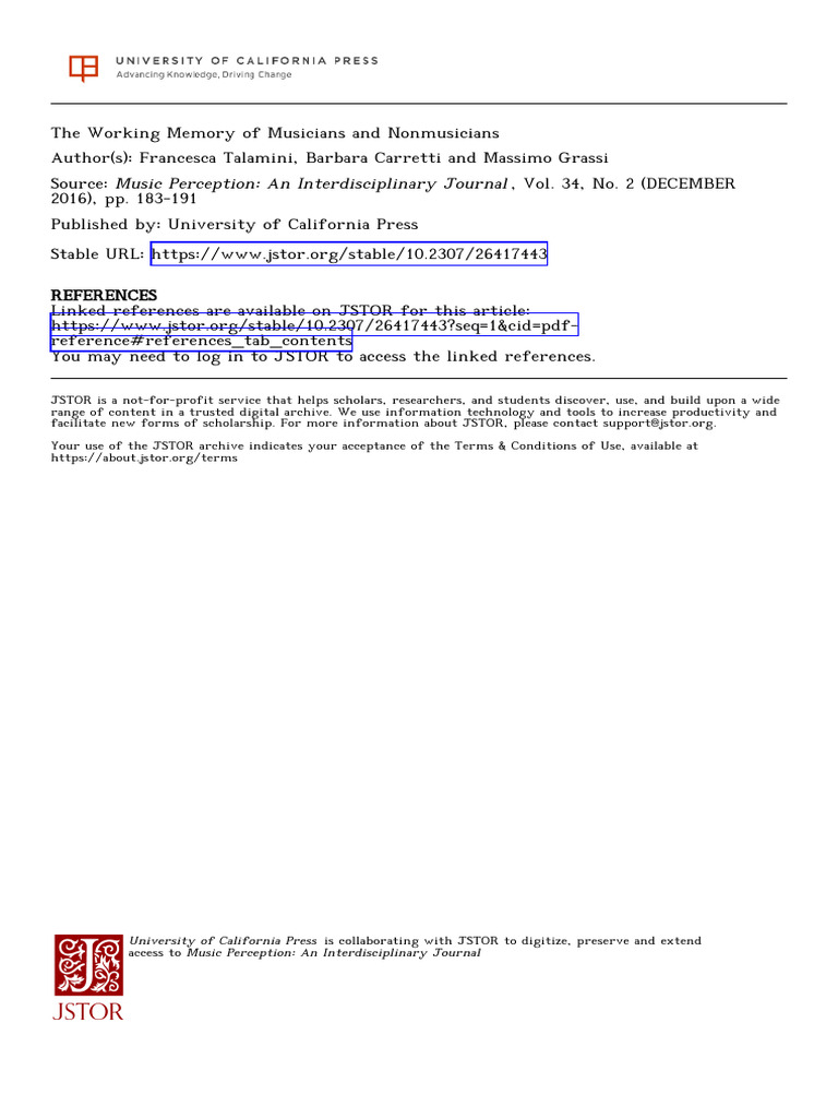 Talami 2016 - Music Working Memory | PDF | Wechsler Adult Intelligence ...