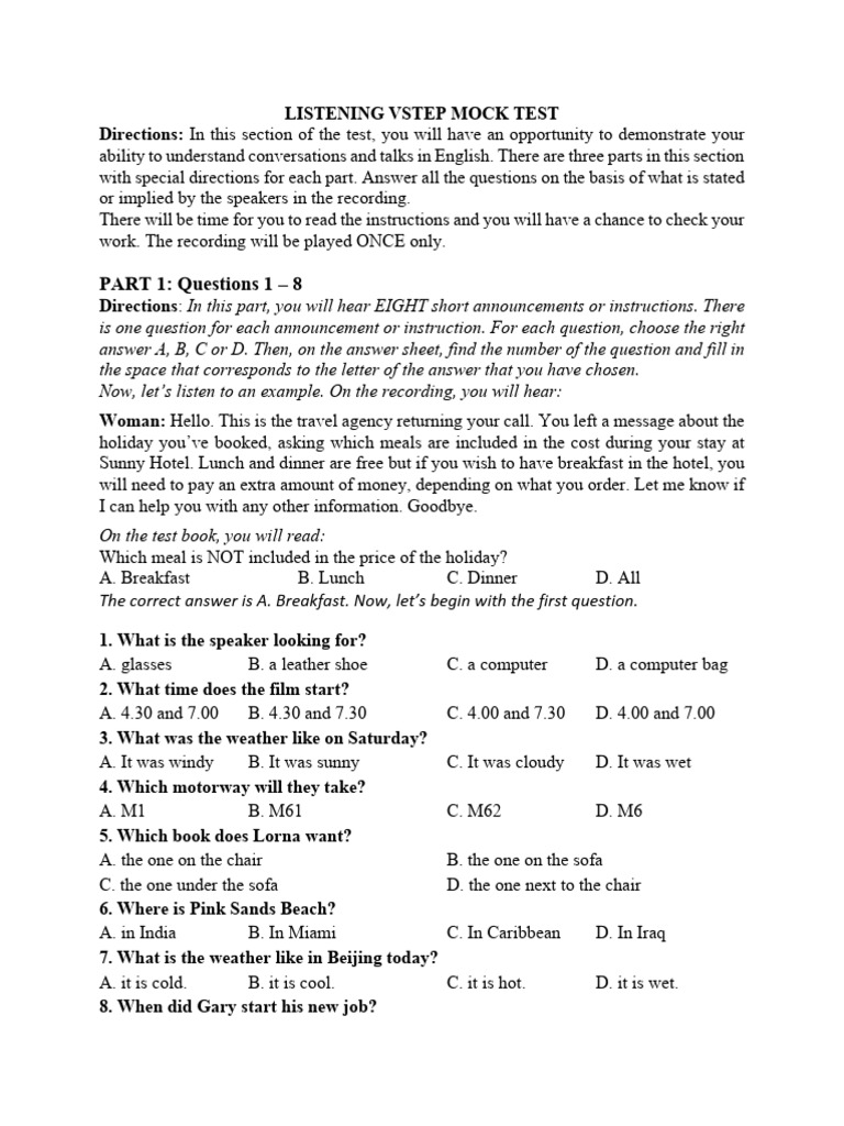 VSTEP Listening Mock Test Guide | PDF | Meal