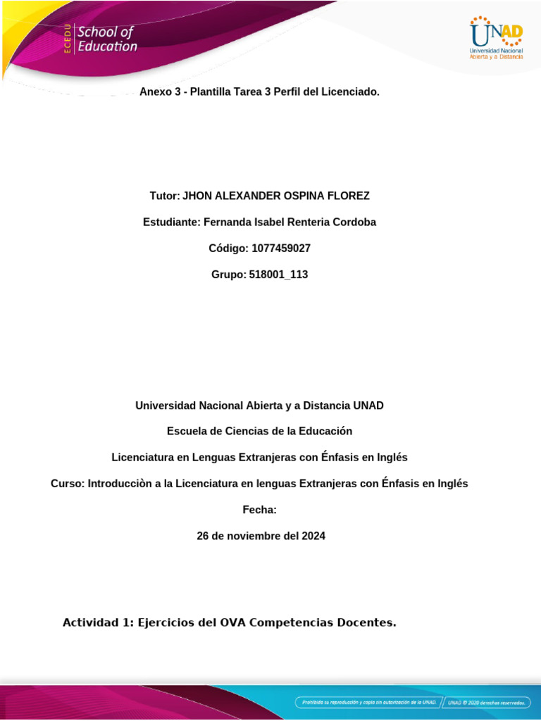 Perfil de Fernanda Rentería en Licenciatura | PDF