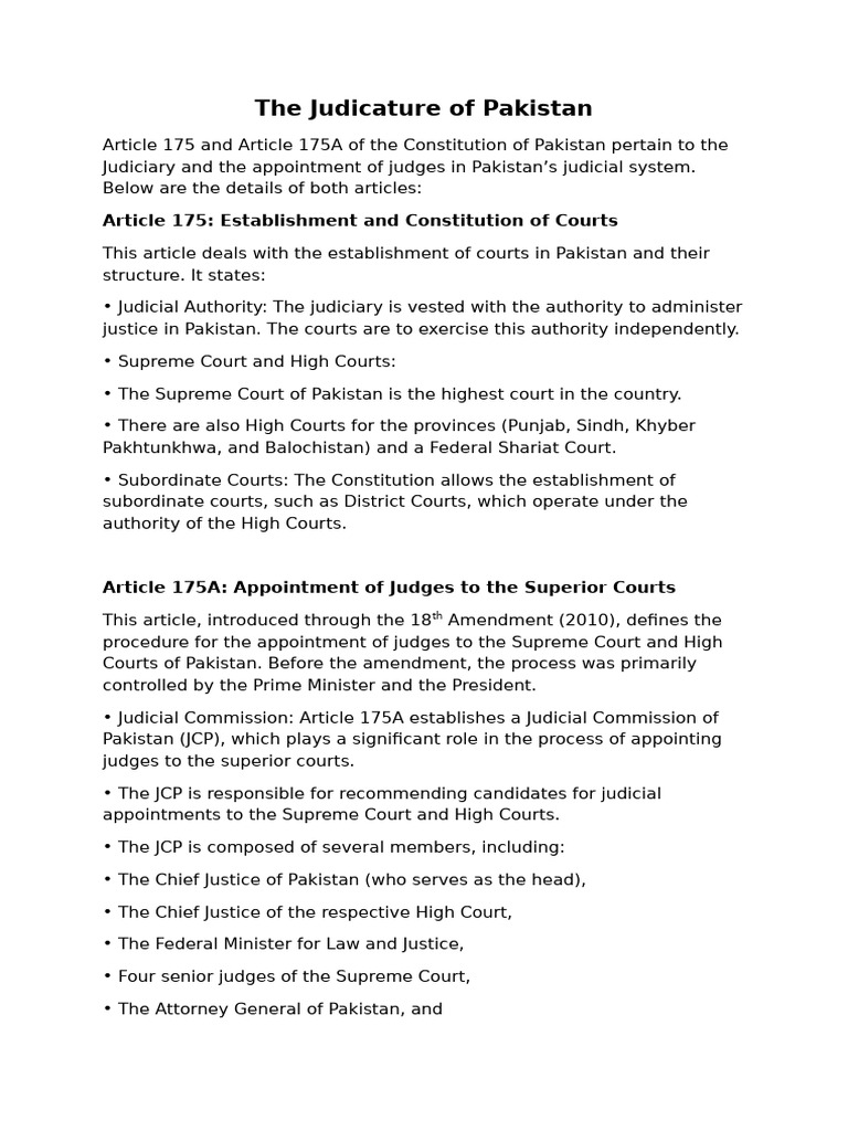 Pakistan Judiciary: Articles 175 & 175A Explained | PDF | Supreme ...