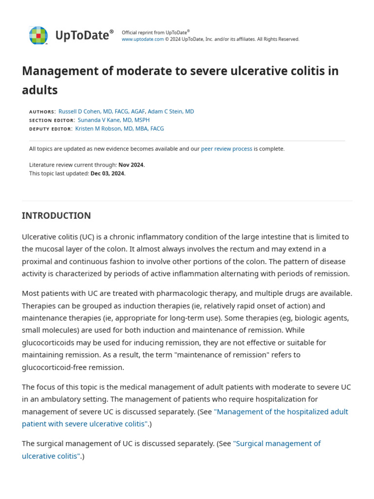 Management of Moderate To Severe Ulcerative Colitis in Adults ...