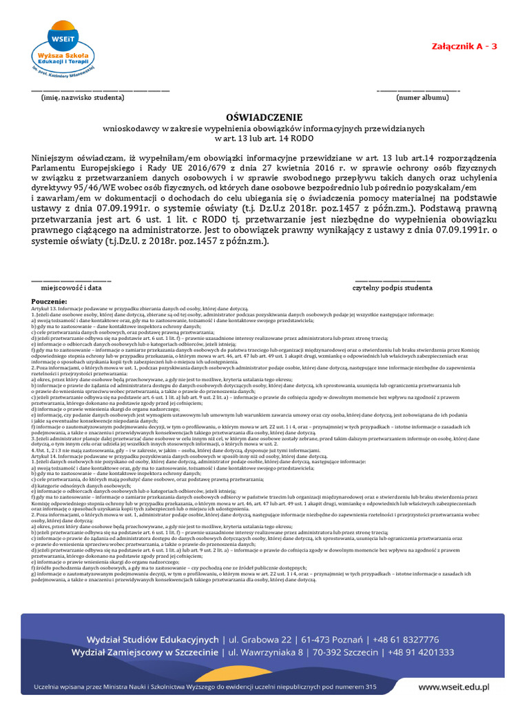 Oświadczenie RODO | PDF