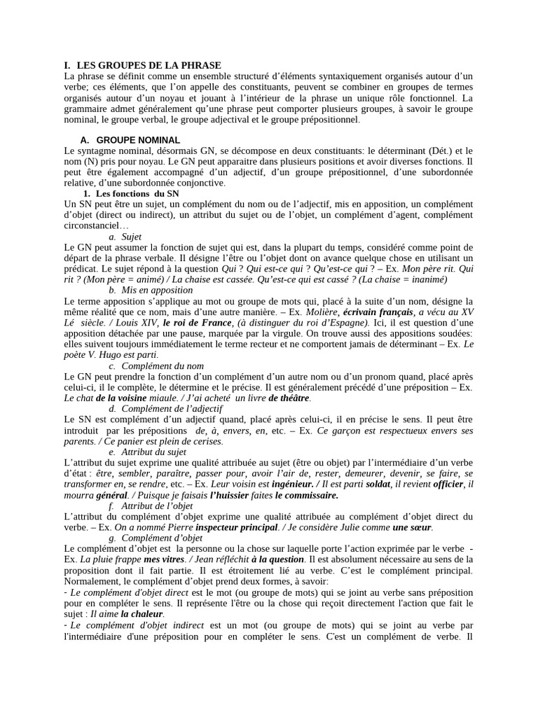 Les groupes de la phrase en grammaire | PDF | Phrase | Sujet (Grammaire)