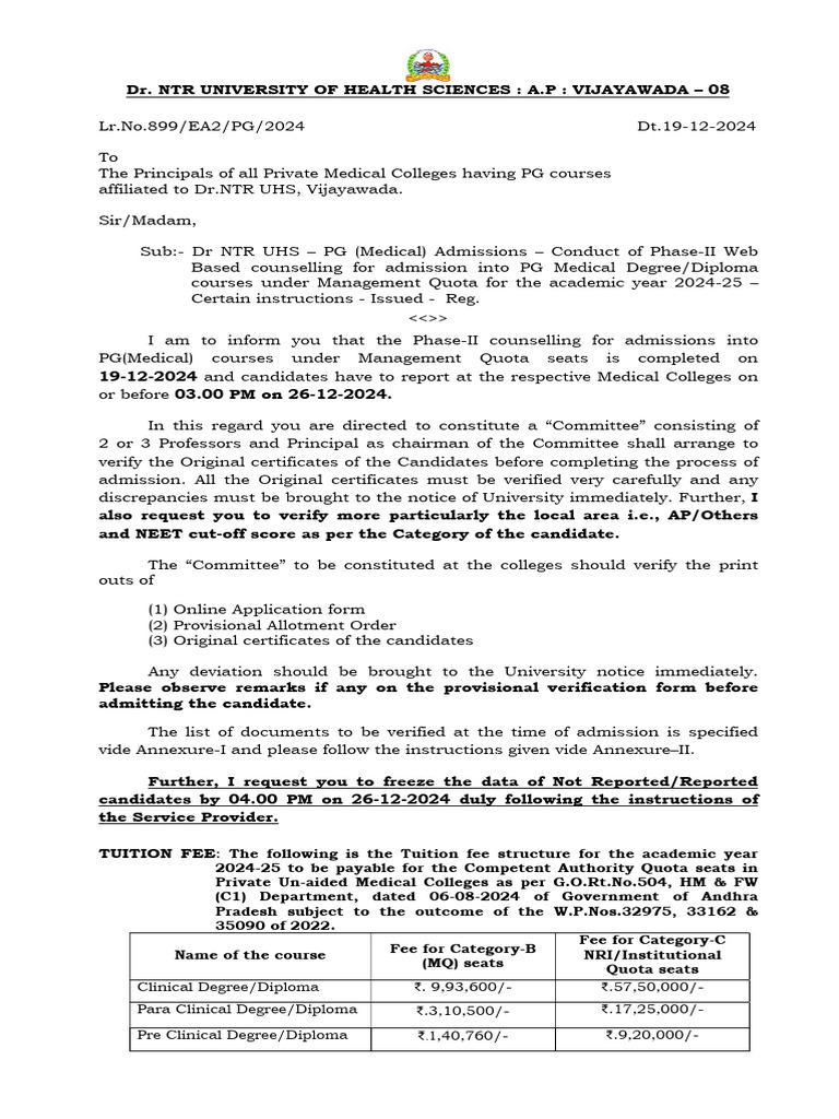 PG (Medical) MQ 2024-25 - Phase-II Principal Instructions | PDF