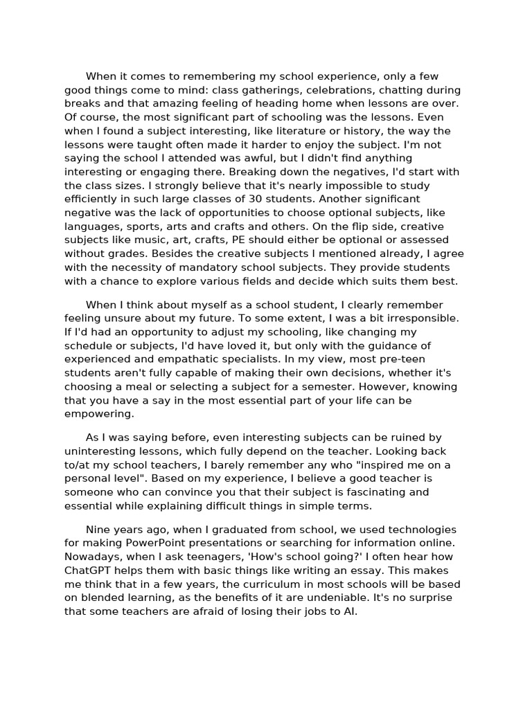 Reflections on School Experience and Learning | PDF | Experience | Teachers