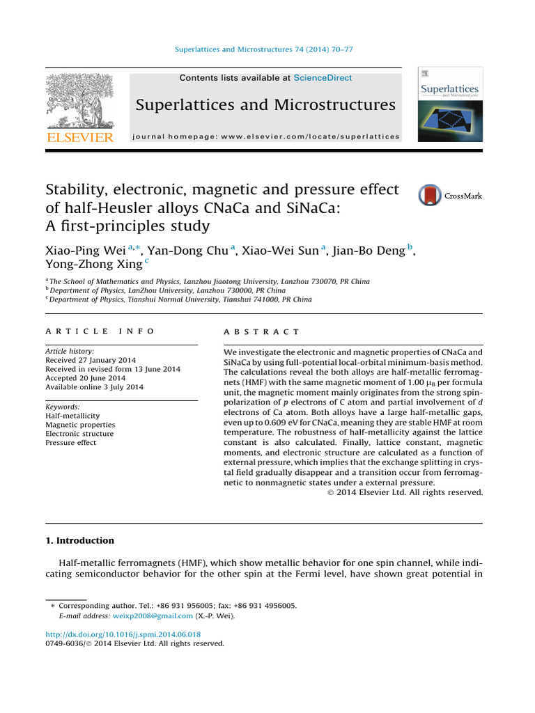wei2014 | PDF | Density Functional Theory | Electronic Band Structure