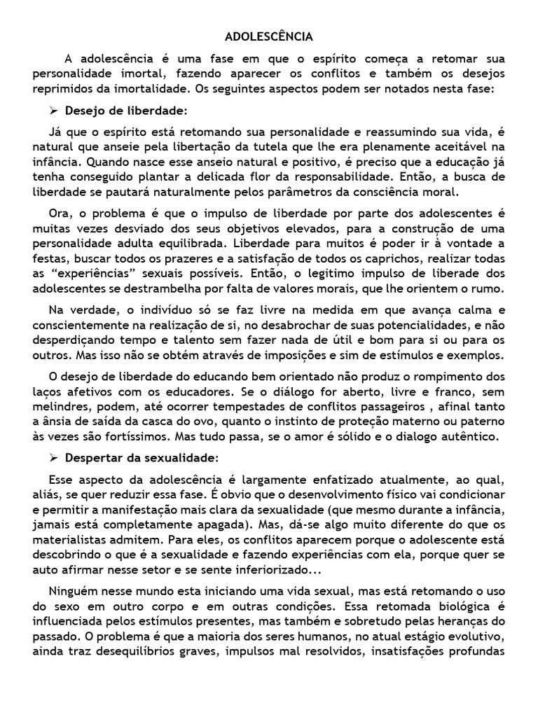 ADOLESCÊNCIA | PDF | Adolescência | Liberdade