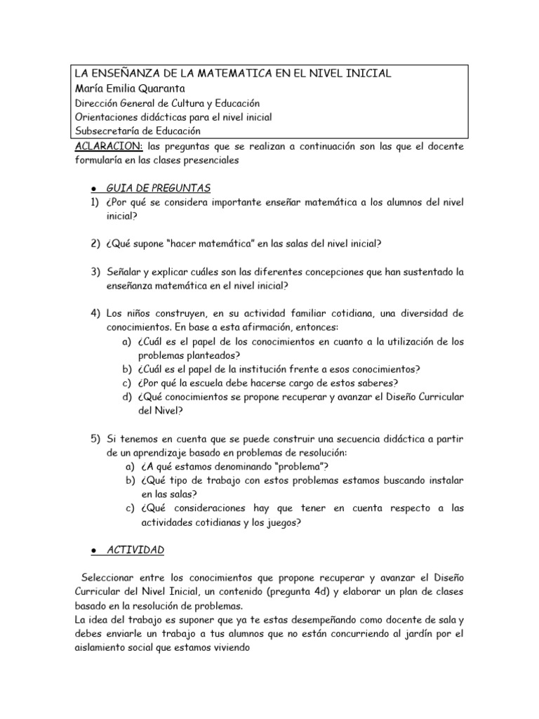 Secuencia Didáctica en Matemática Inicial | PDF | Educación de la ...