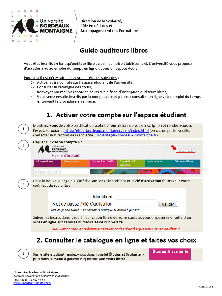 Guide des Auditeurs Libres UBM | PDF | Informatique