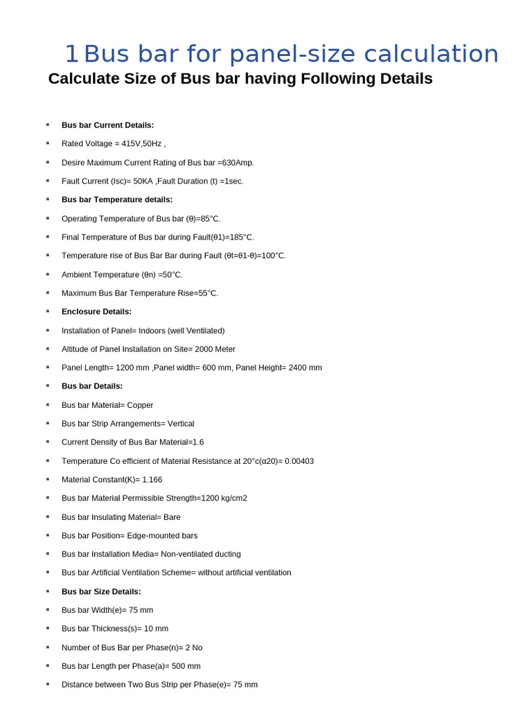 Bus Bar Size Calculation Guide | PDF | Physical Quantities | Building ...
