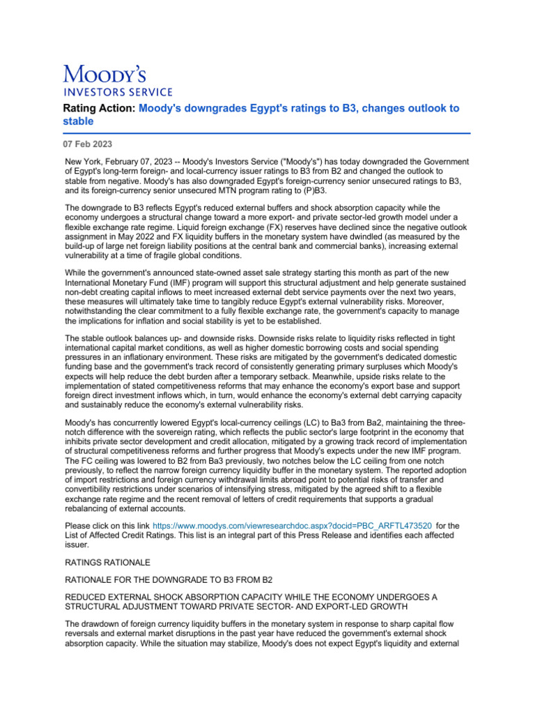 Egypt's Ratings To B3 | PDF | Moody's Investors Service | Government ...