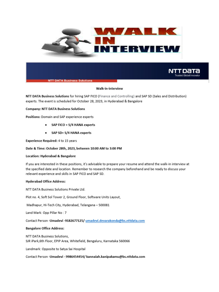 NTT DATA Walk-in for SAP Experts | PDF