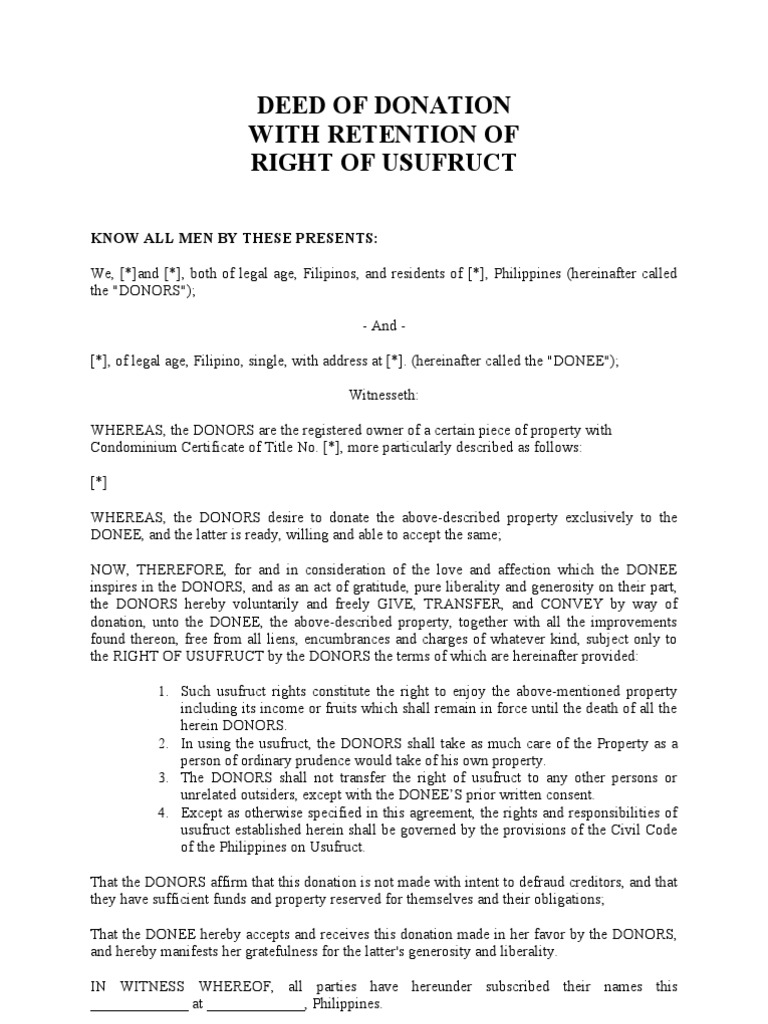 Deed of Donation With Usufruct2 Deed Property