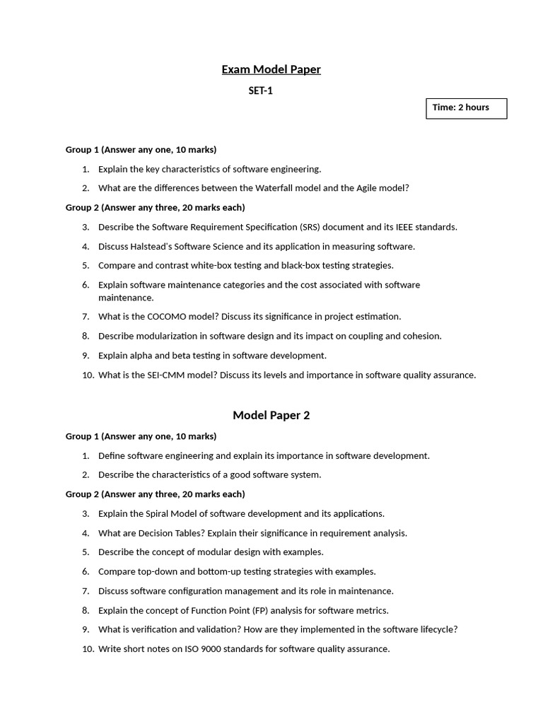 Exam_Model_Paper(SE)[1] | PDF | Software Quality | Software