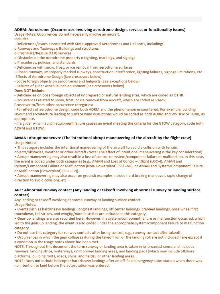 ECCAIRS Aviation Occurrence Categories Guide | PDF | Aircraft | Air ...