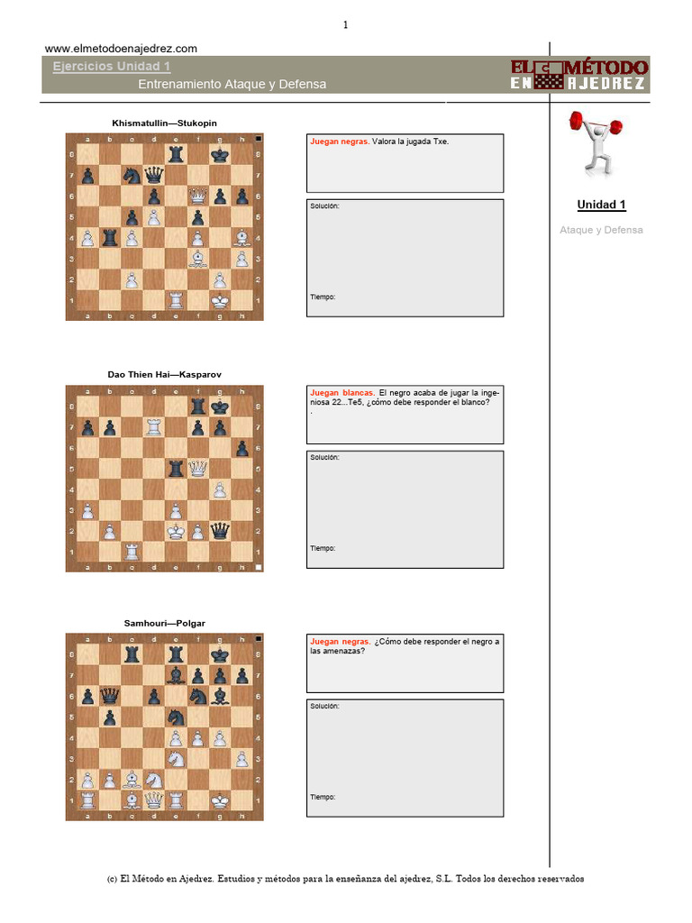 Ejercicios de Ataque y Defensa en Ajedrez | PDF | Ajedrez | Juegos de ...