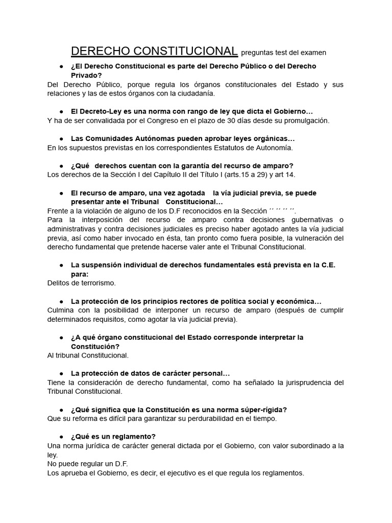 Preguntas de Derecho Constitucional | PDF | Derecho Constitucional ...