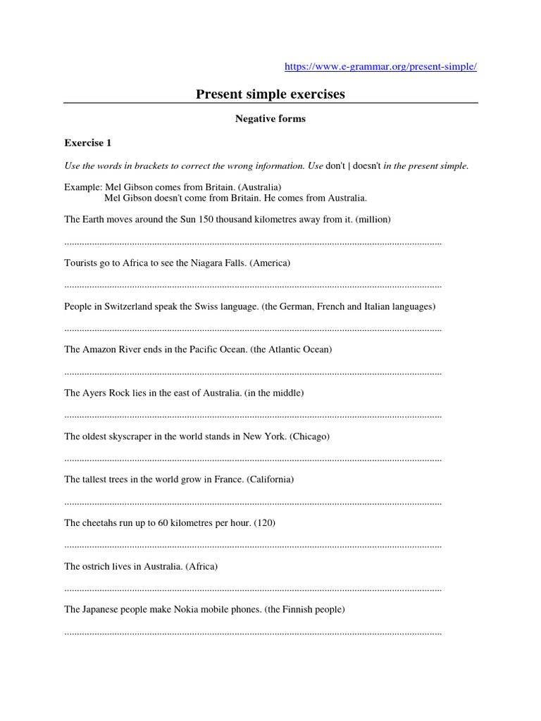 Present Simple Negative Exercises | PDF