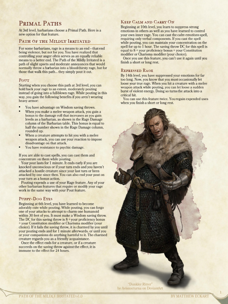 HB D&D 5e - (Subclass) Path of The Mildly Irritated | PDF