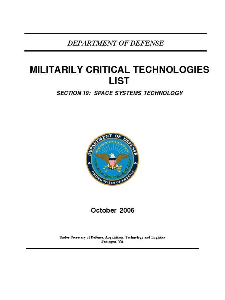 Department of Defense - Militarily Critical Technologies List Section ...