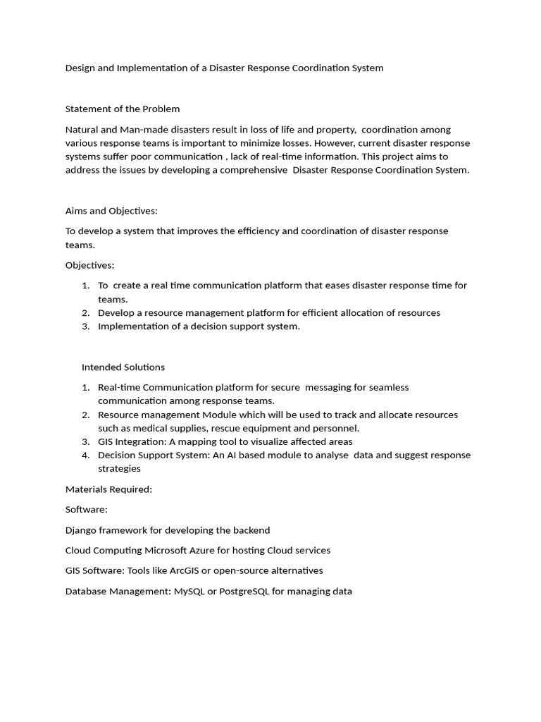 Disaster Response Coordination System Proposal | PDF