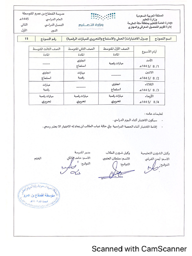 جدول الاختبار العملي والمهارات الرقمية ت | PDF