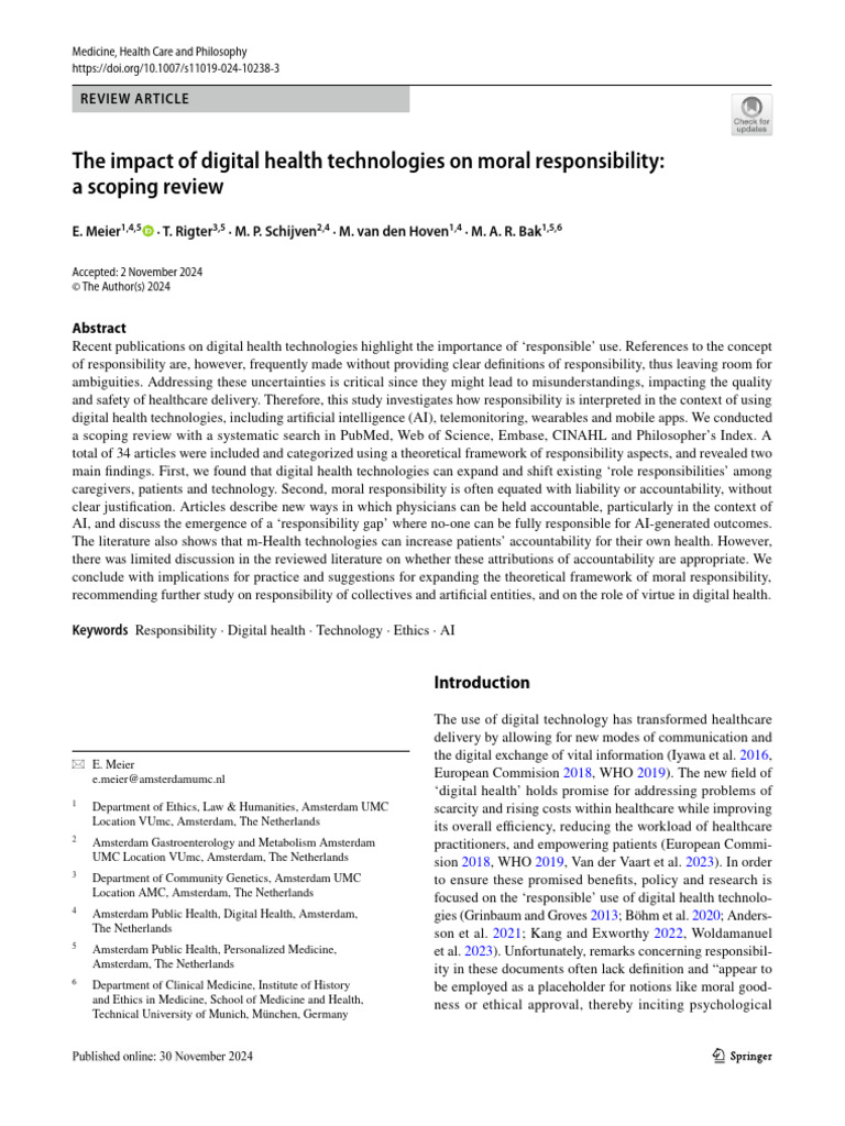 The impact of digital health technologies on moral responsibility: a ...
