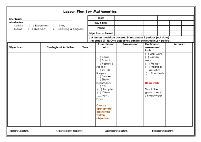 Mathematics Lesson Plan Template | PDF | Teaching | Learning