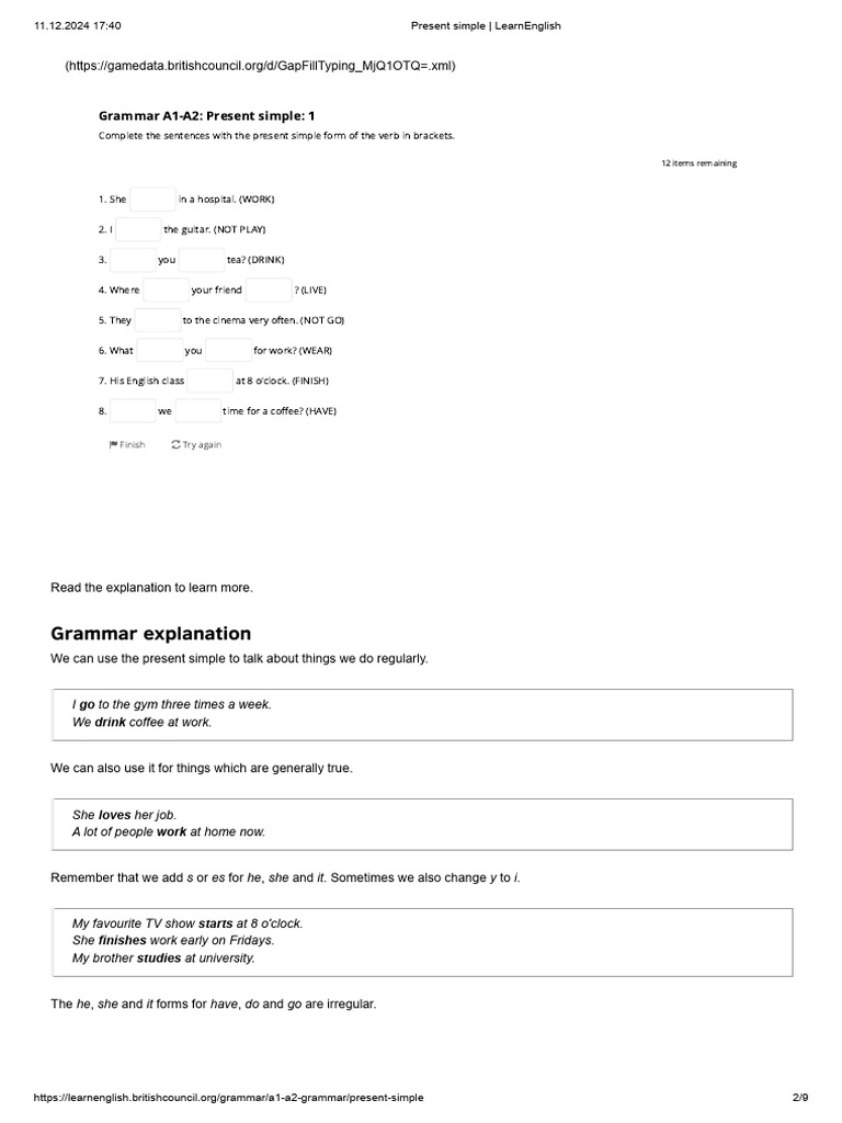 Present Simple Grammar Guide | PDF | Question | Linguistics