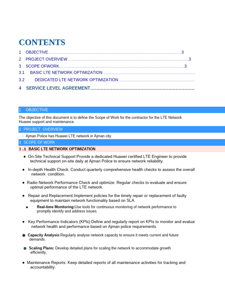 LteNetwork-Scope of Support by Contracter | PDF | Performance Indicator ...