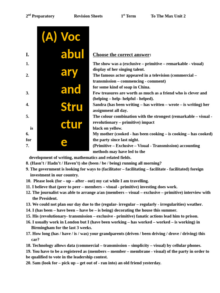 2nd Preparatory Revision Sheets Unit 2 Pdf Microwave Radio