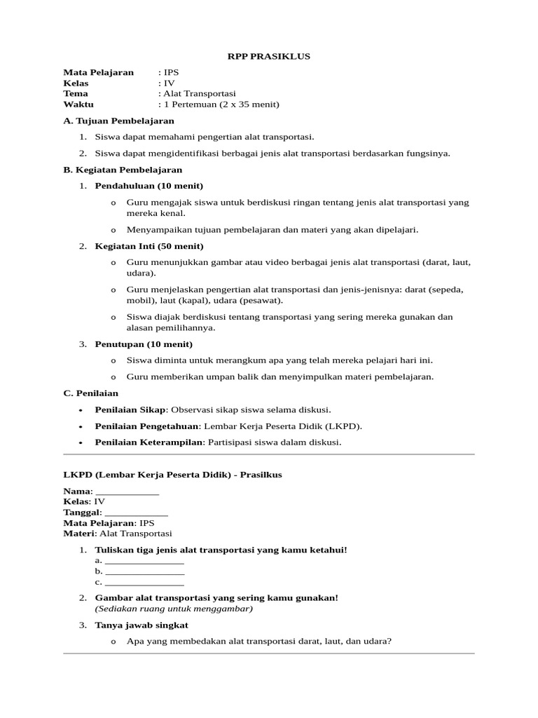 RPP Prasiklus PKP | PDF