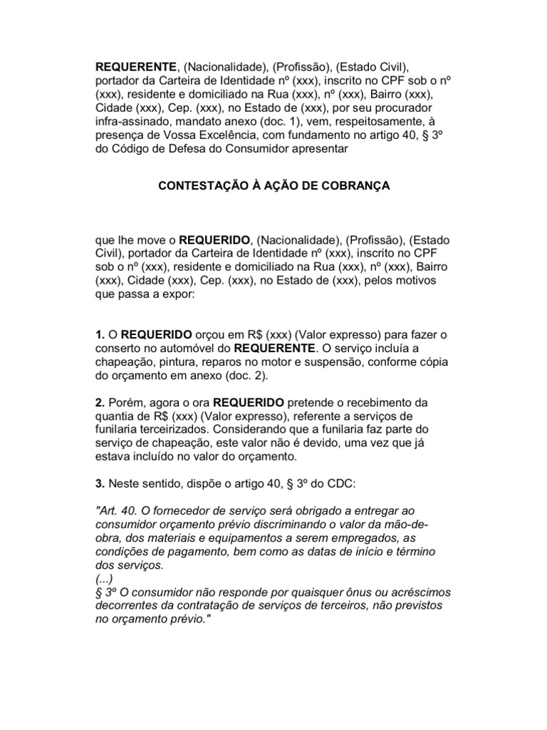 Modelo De Ação De Cobrança Indevida - Vários Modelos