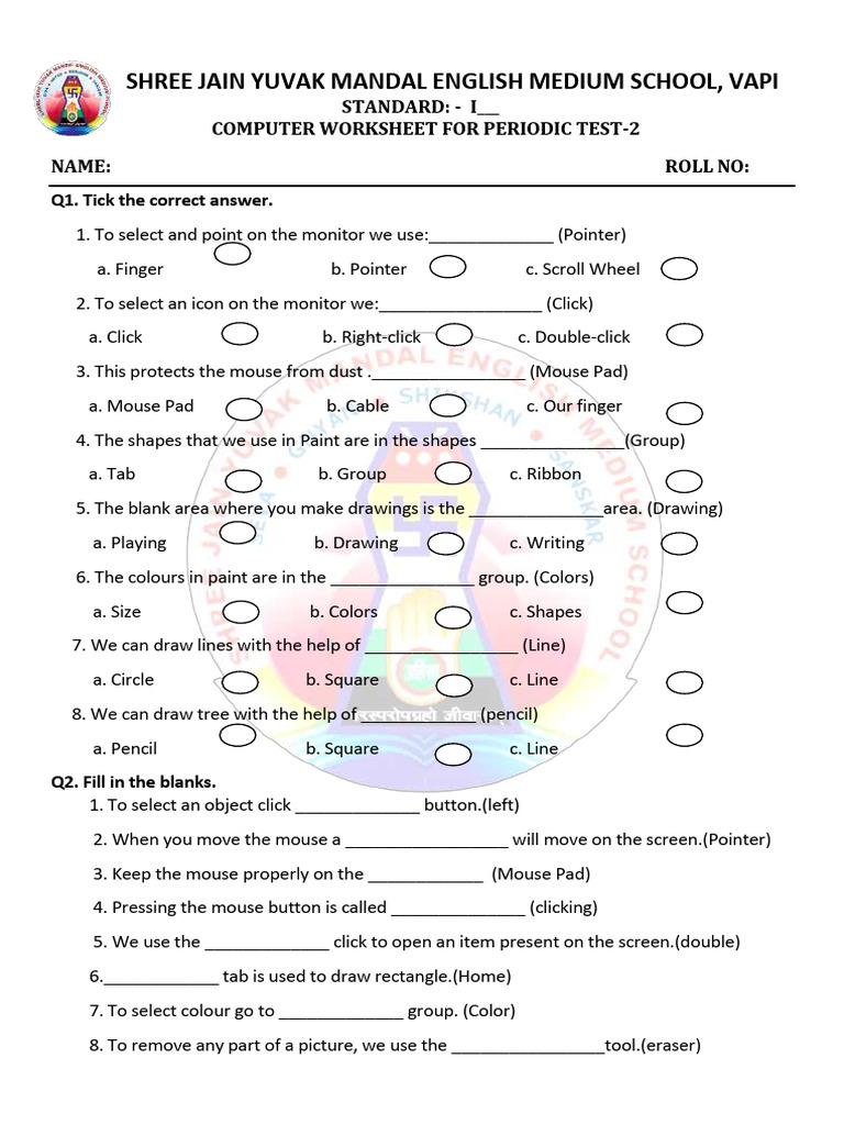 Class 1 Computer Mouse Worksheet | PDF | Cursor (User Interface ...