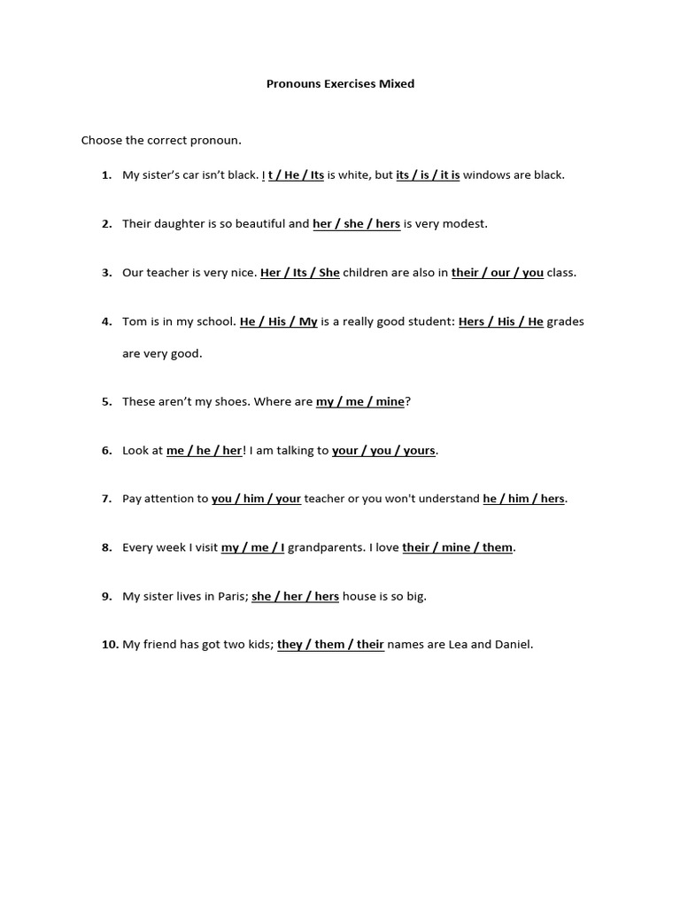 Mixed Pronouns Exercises PDF | PDF