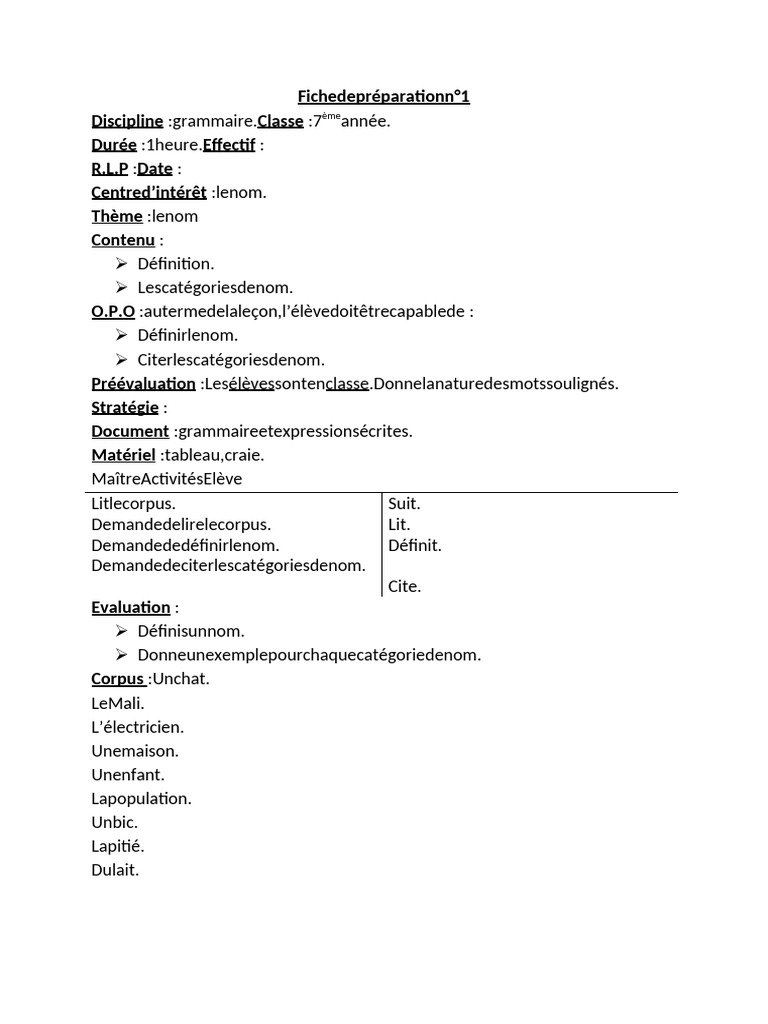Grammaire 7ème année : Le nom et ses types | PDF | Grammaire | Linguistique