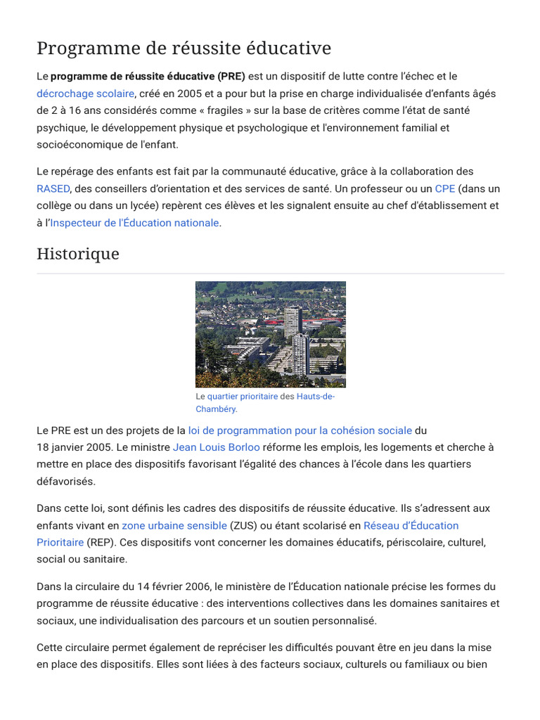 Programme de Réussite Éducative | PDF
