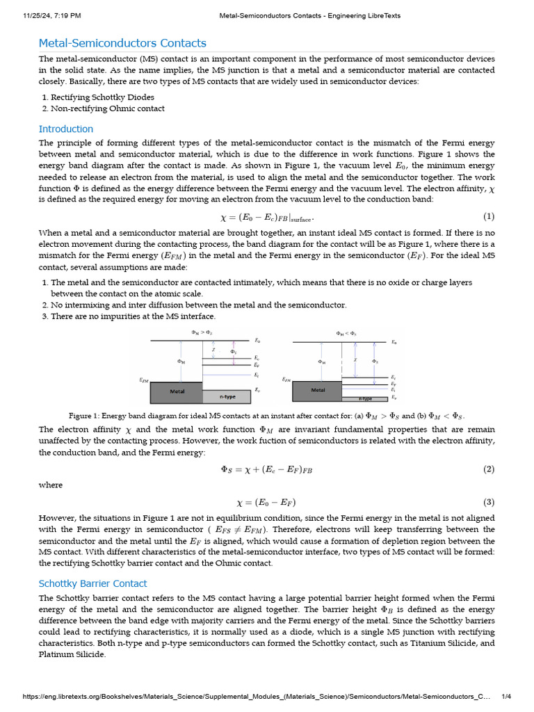 Metal Semiconductor Contact Types Explained Pdf P N Junction