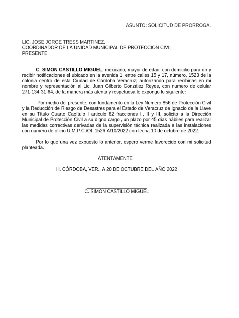 Solicitud de Prórroga Protección Civil | PDF